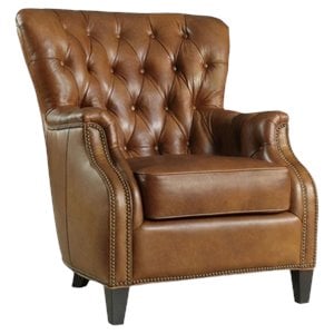 Bowery Hill Tufted Leather Club Chair in Genuine Brown Upholstery
