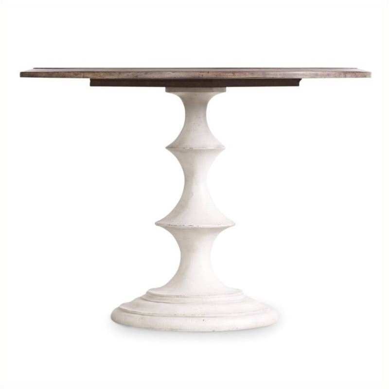 Bowery Hill Round Pedestal Dining Table in Walnut and Distressed White