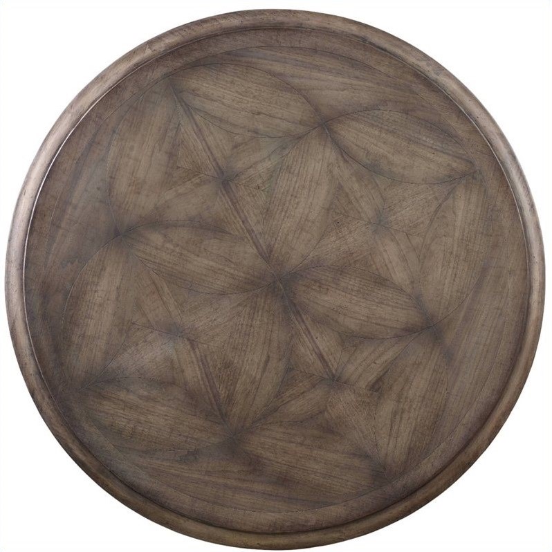 Bowery Hill Round Pedestal Dining Table in Walnut and Distressed White