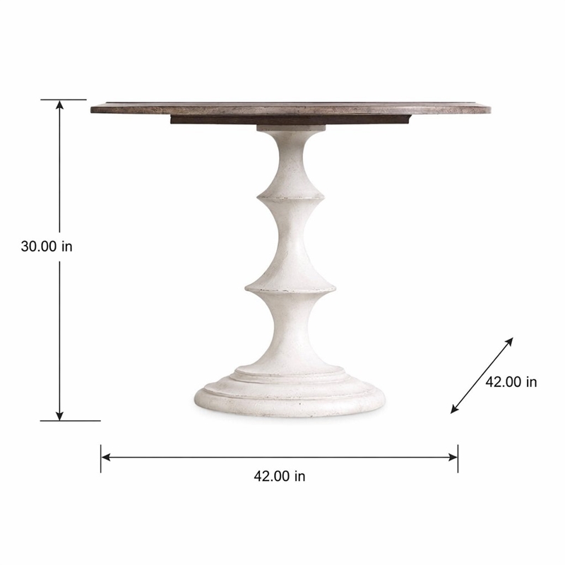 Bowery Hill Round Pedestal Dining Table in Walnut and Distressed White