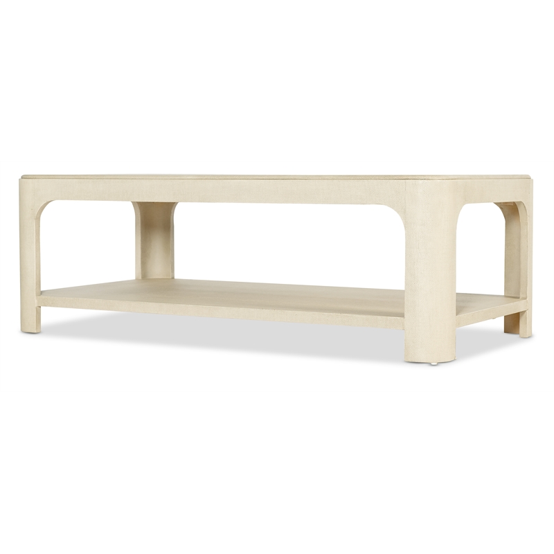 Bowery Hill Raffia Rectangle Cocktail Table with Cream Raffia Wood Finish