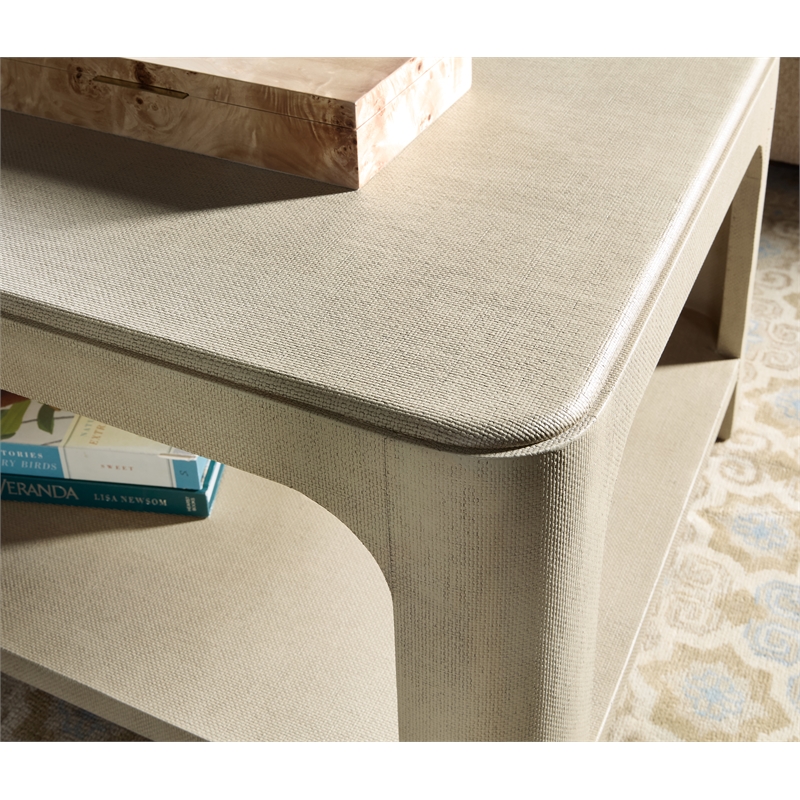 Bowery Hill Raffia Rectangle Cocktail Table with Cream Raffia Wood Finish