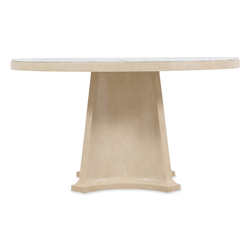 Bowery Hill Round Dining Table with Marble Top and Natural Wood Base