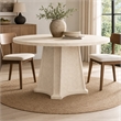 Bowery Hill Round Dining Table with Marble Top and Natural Wood Base