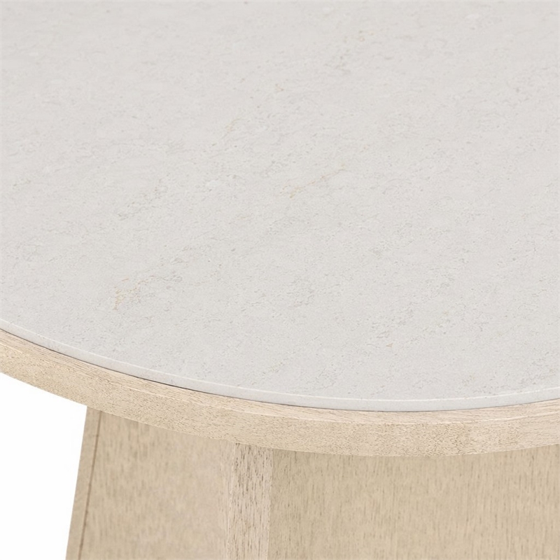 Bowery Hill Round Dining Table with Marble Top and Natural Wood Base