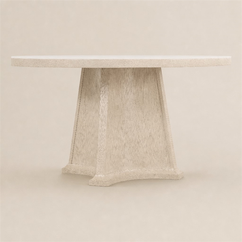 Bowery Hill Round Dining Table with Marble Top and Natural Wood Base