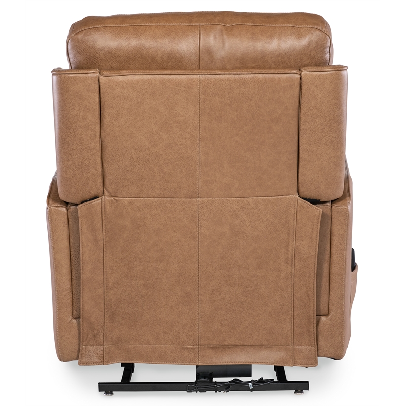Bowery Hill Power Leather Recliner with Lift and Adjustable Features in Brown