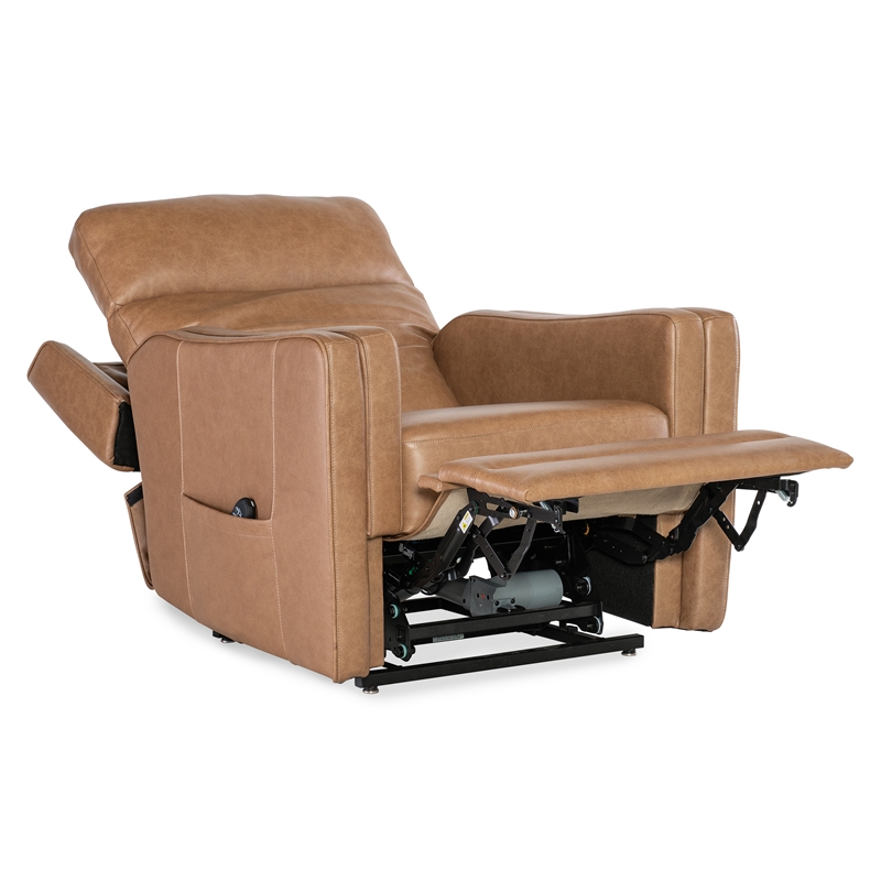 Bowery Hill Power Leather Recliner with Lift and Adjustable Features in Brown