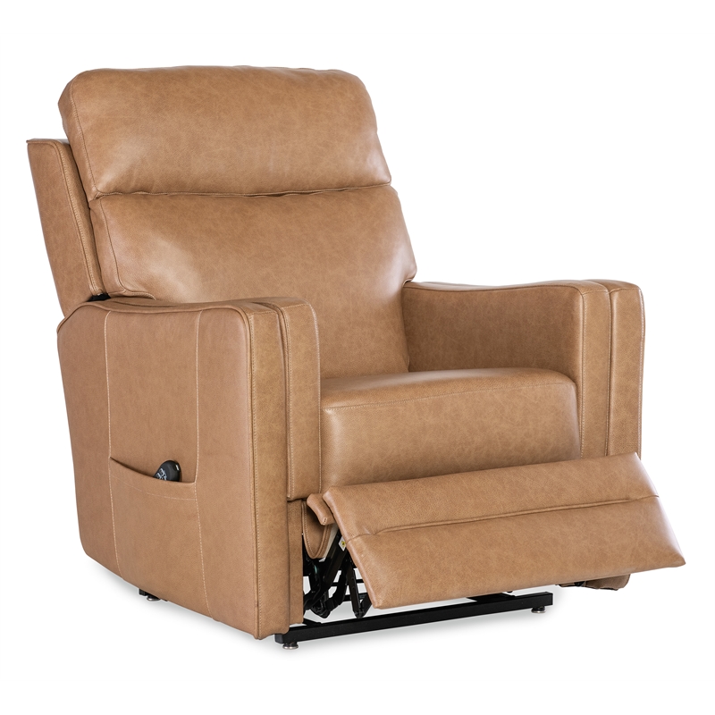 Bowery Hill Power Leather Recliner with Lift and Adjustable Features in Brown