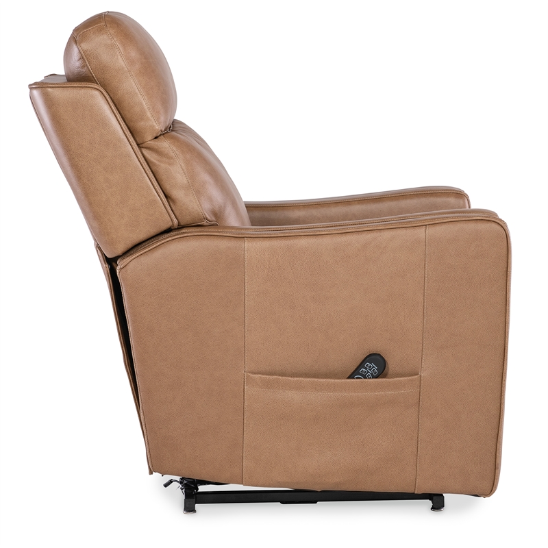 Bowery Hill Power Leather Recliner with Lift and Adjustable Features in Brown