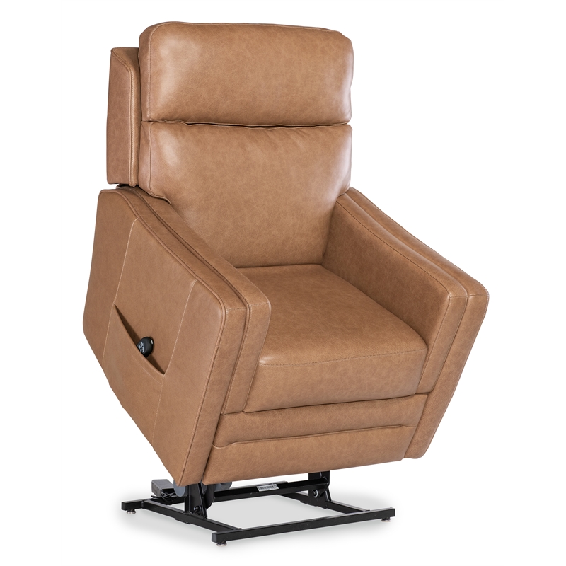 Bowery Hill Power Leather Recliner with Lift and Adjustable Features in Brown