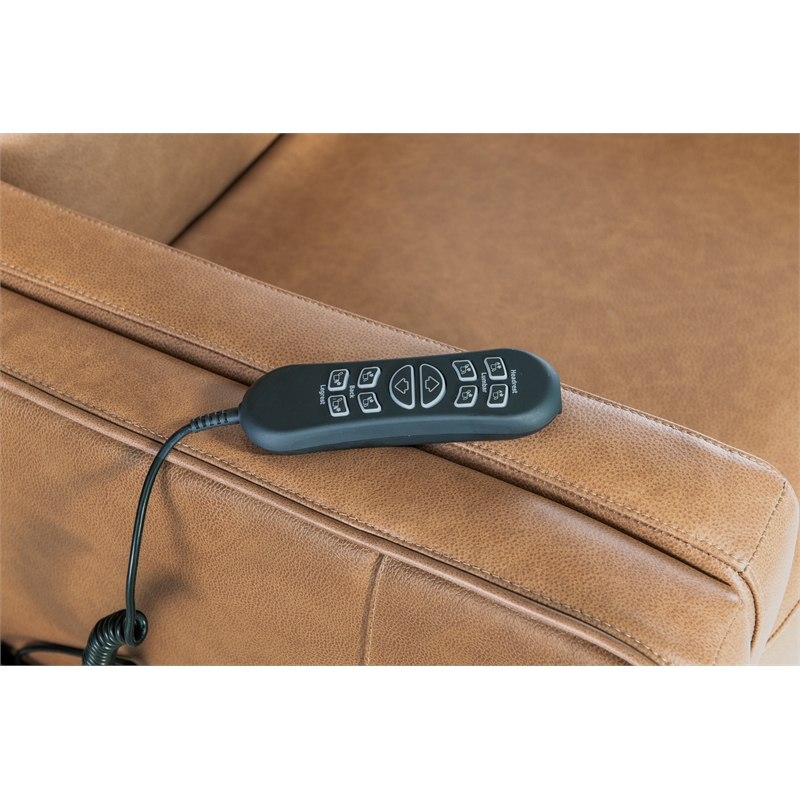 Bowery Hill Power Leather Recliner with Lift and Adjustable Features in Brown