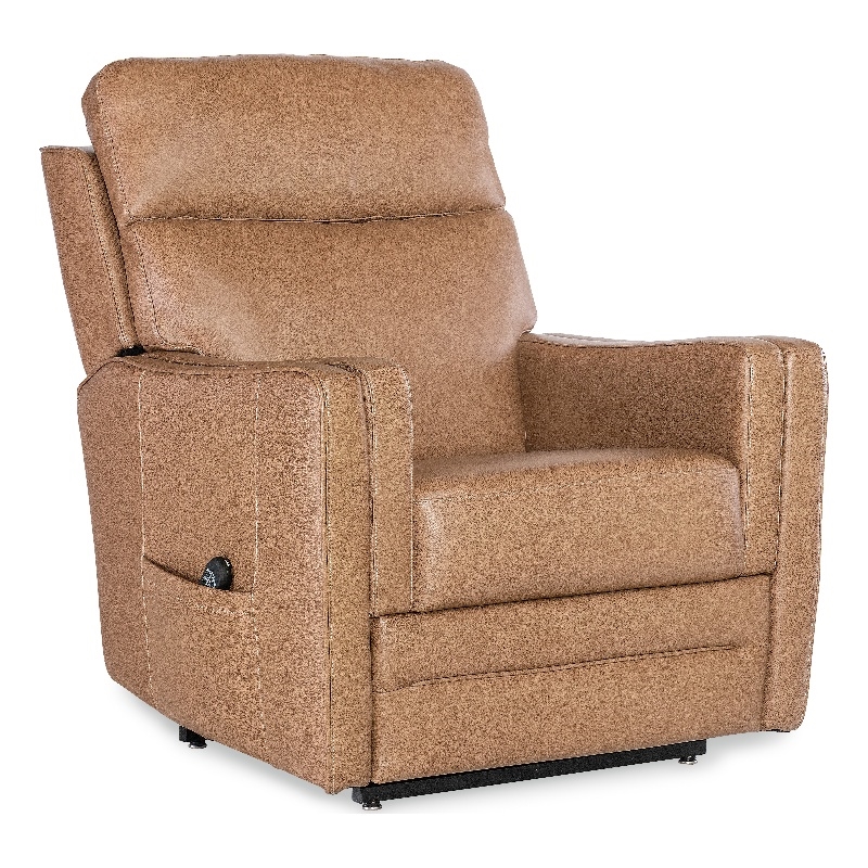 Bowery Hill Power Leather Recliner with Lift and Adjustable Features in Brown