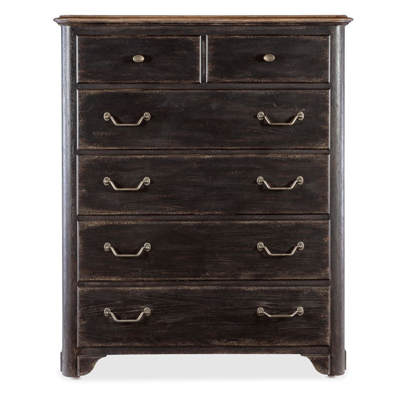 Bowery Hill 6-Drawer Chest in Distressed Black and Brown Finish