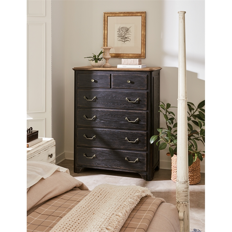 Bowery Hill 6-Drawer Chest in Distressed Black and Brown Finish