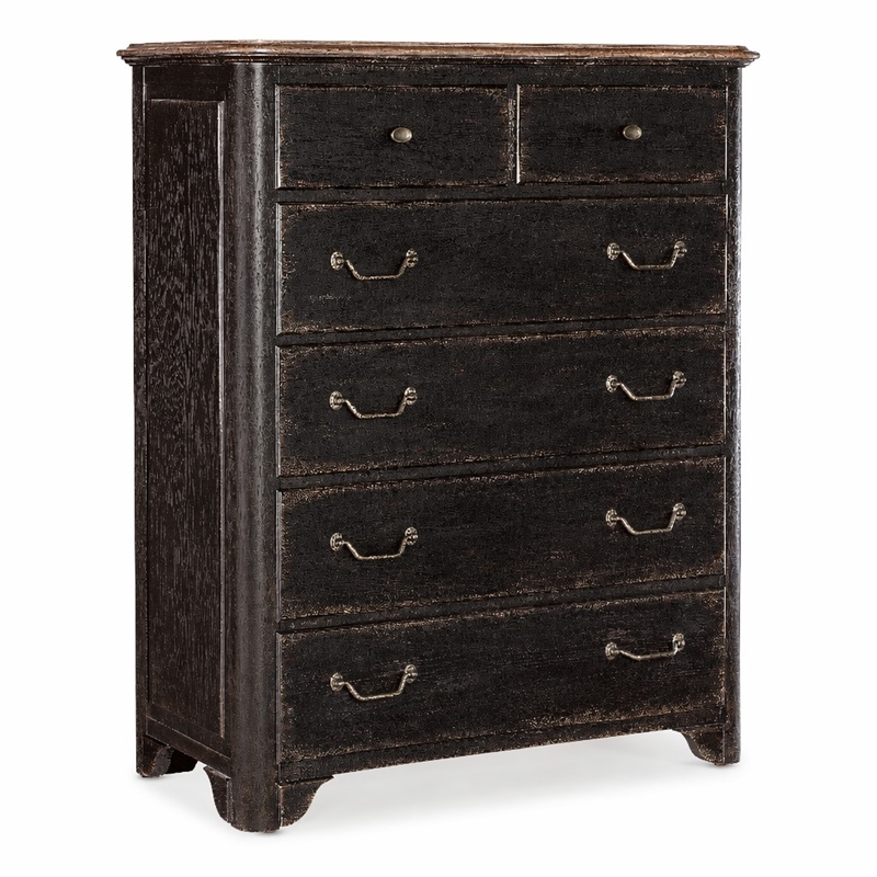 Bowery Hill 6-Drawer Chest in Distressed Black and Brown Finish