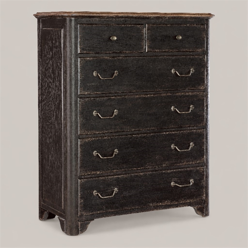 Bowery Hill 6-Drawer Chest in Distressed Black and Brown Finish