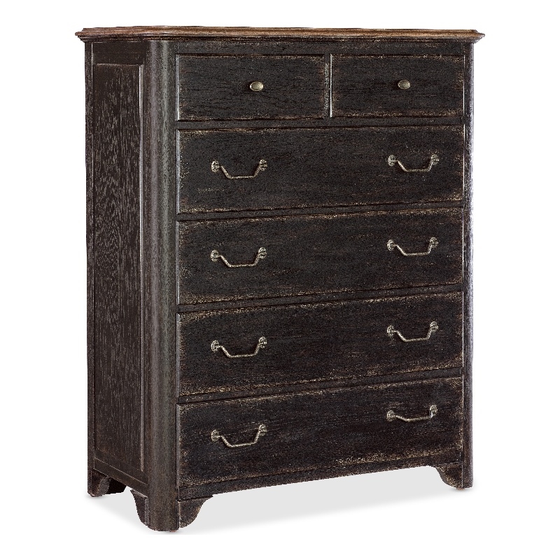 Bowery Hill 6-Drawer Chest in Distressed Black and Brown Finish