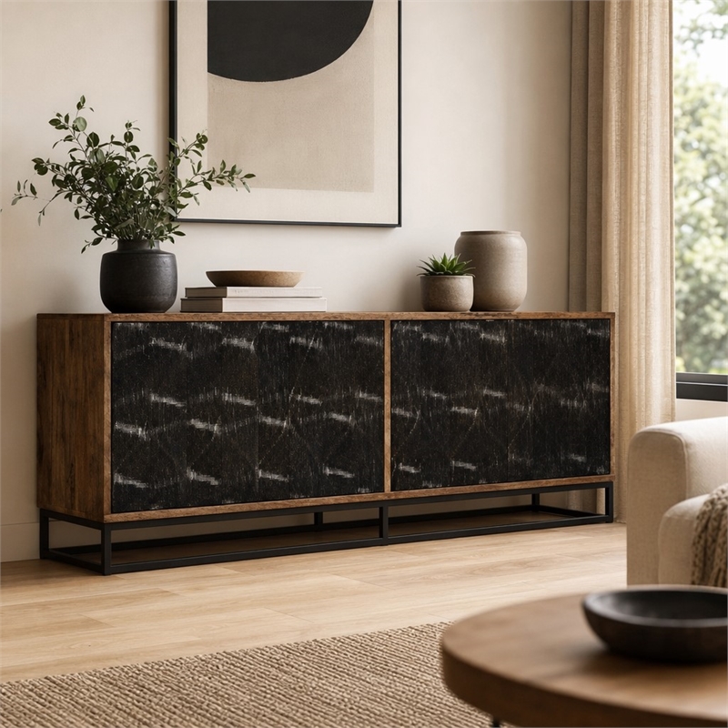 Bowery Hill Swirl Entertainment Console with Ventilated Panel in Medium Natural