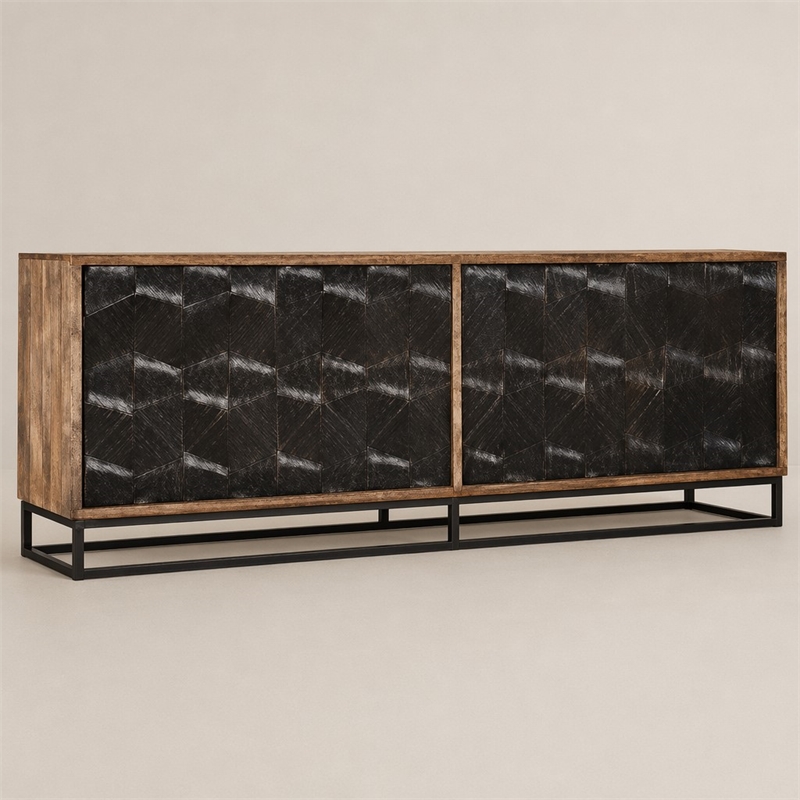 Bowery Hill Swirl Entertainment Console with Ventilated Panel in Medium Natural