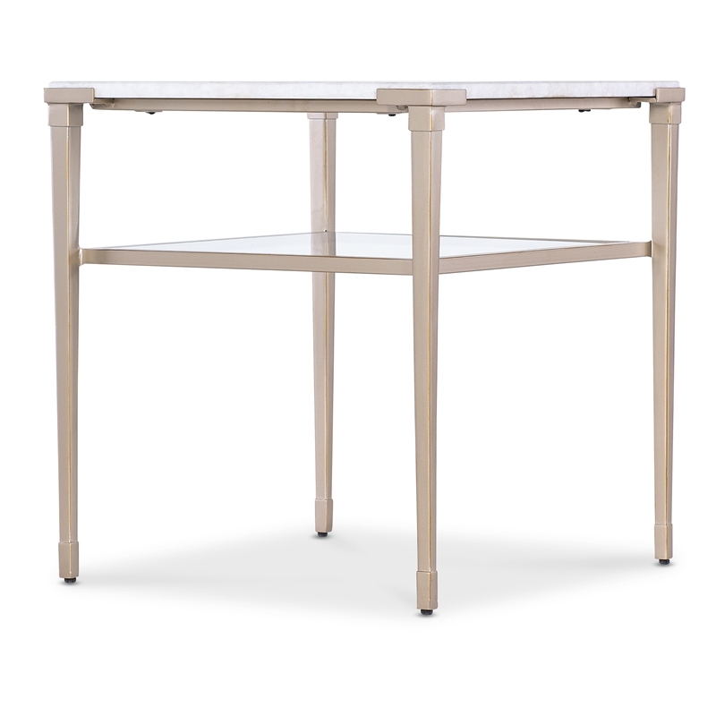 Bowery Hill Rectangle End Table with White Stone Top and Tapered Metal Legs