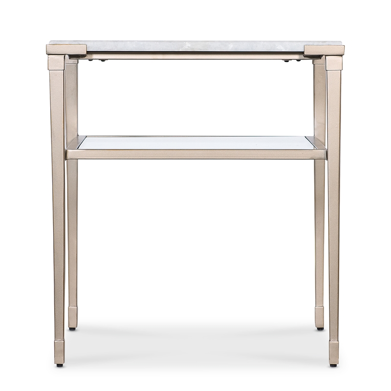 Bowery Hill Rectangle End Table with White Stone Top and Tapered Metal Legs