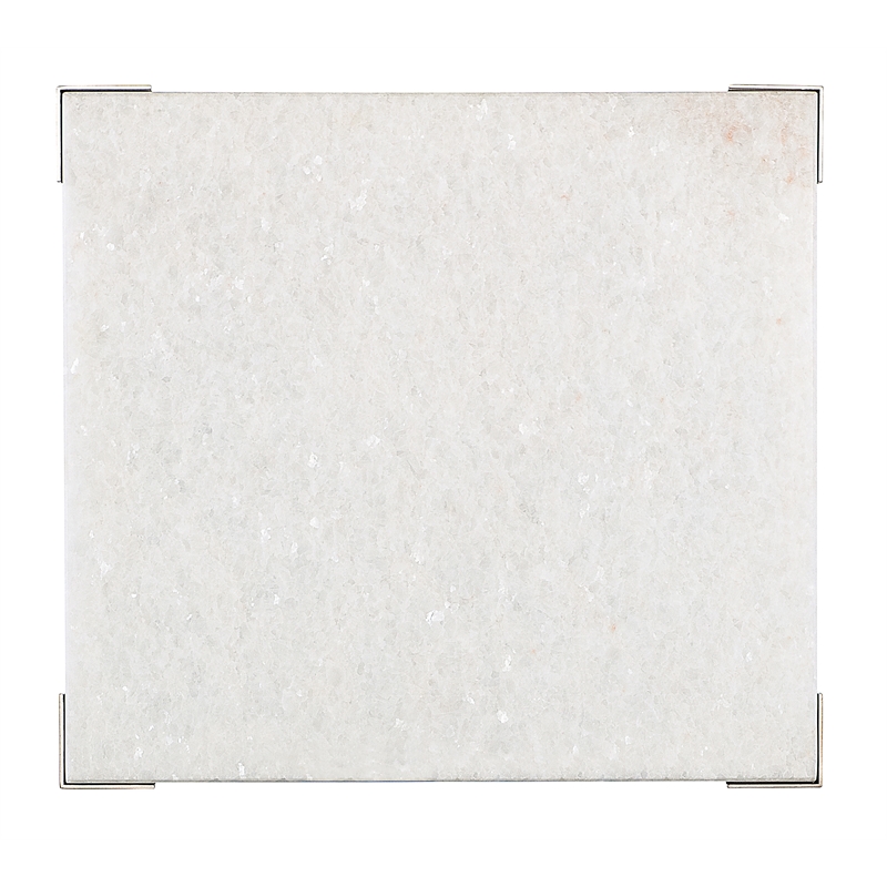 Bowery Hill Rectangle End Table with White Stone Top and Tapered Metal Legs