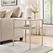 Bowery Hill Rectangle End Table with White Stone Top and Tapered Metal Legs