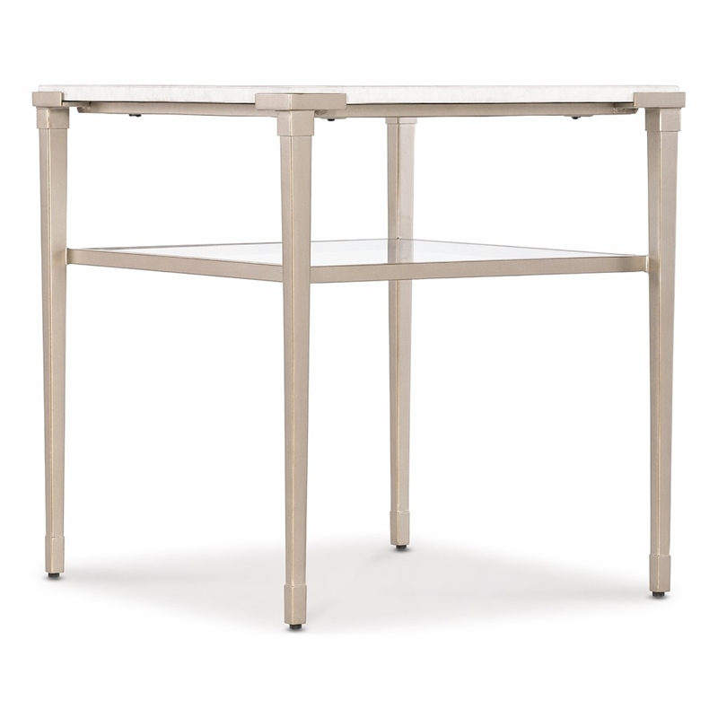 Bowery Hill Rectangle End Table with White Stone Top and Tapered Metal Legs