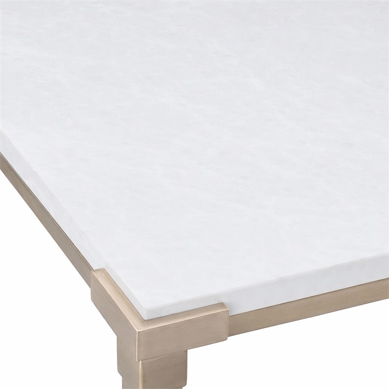 Bowery Hill Rectangle End Table with White Stone Top and Tapered Metal Legs