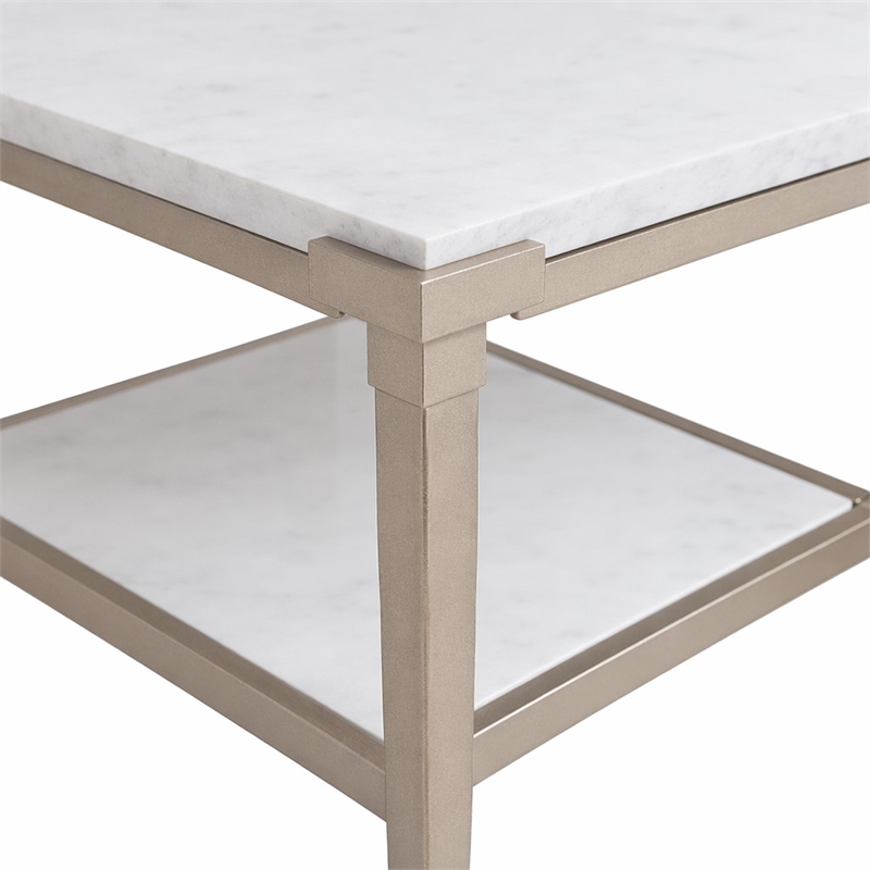 Bowery Hill Rectangle End Table with White Stone Top and Tapered Metal Legs