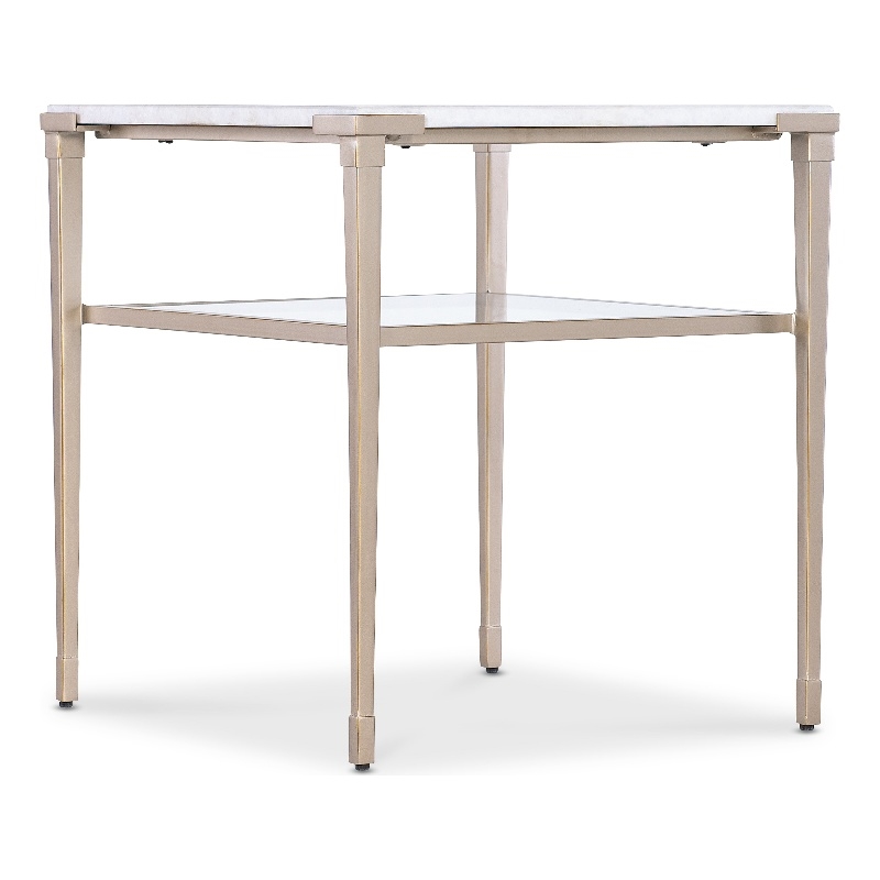Bowery Hill Rectangle End Table with White Stone Top and Tapered Metal Legs