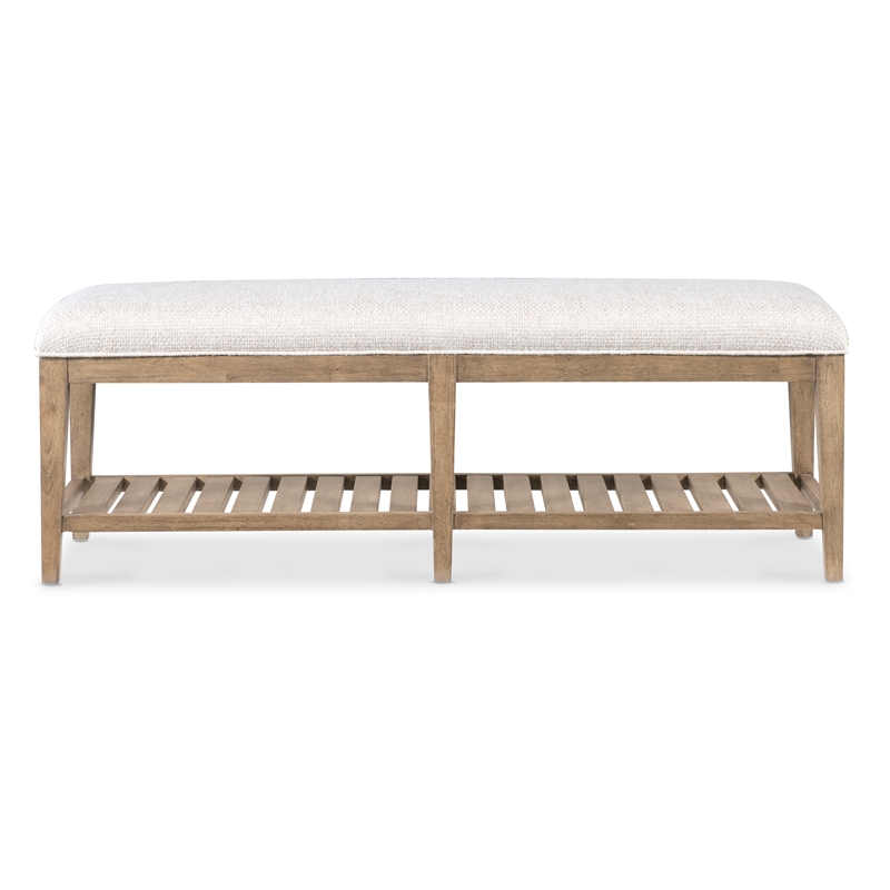 Bowery Hill Vineyard Row Upholstered Bed Bench in Beige Wood