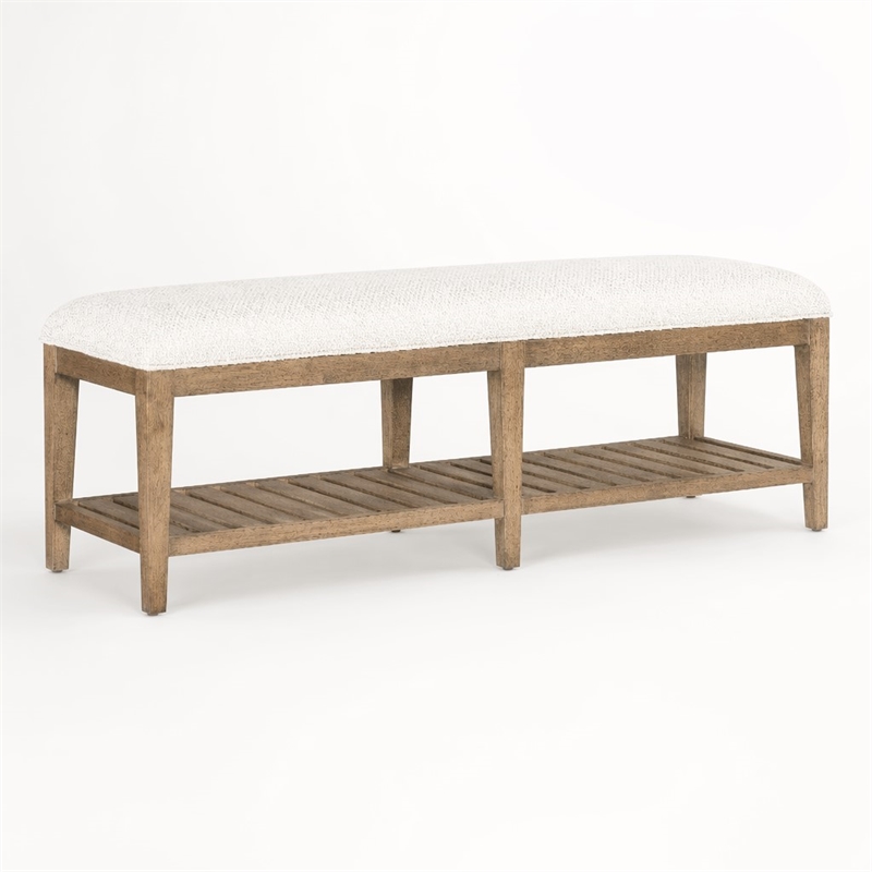 Bowery Hill Vineyard Row Upholstered Bed Bench in Beige Wood