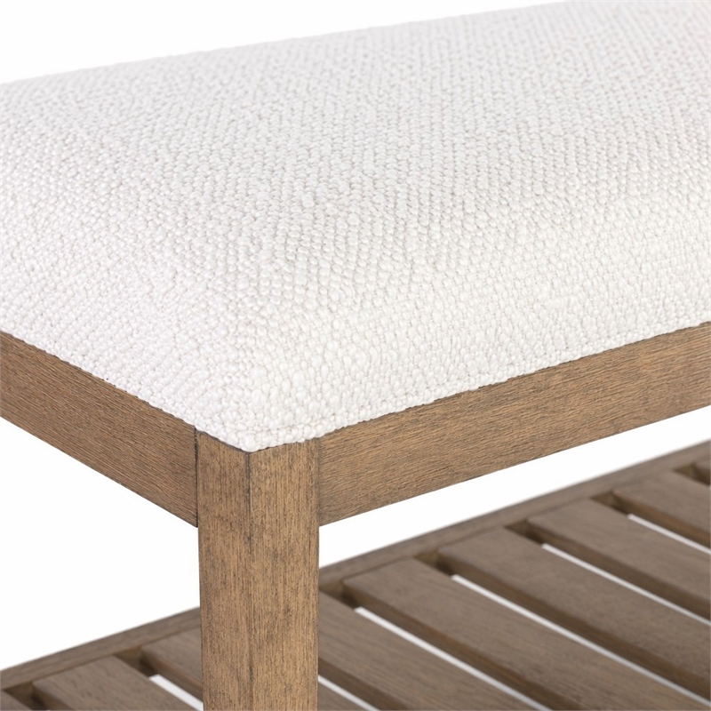 Bowery Hill Vineyard Row Upholstered Bed Bench in Beige Wood