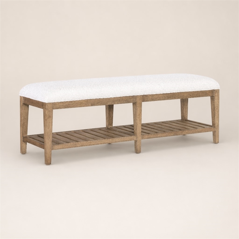 Bowery Hill Vineyard Row Upholstered Bed Bench in Beige Wood