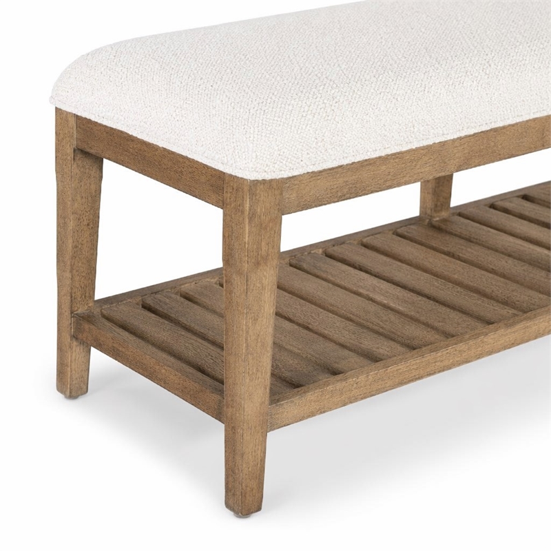 Bowery Hill Vineyard Row Upholstered Bed Bench in Beige Wood