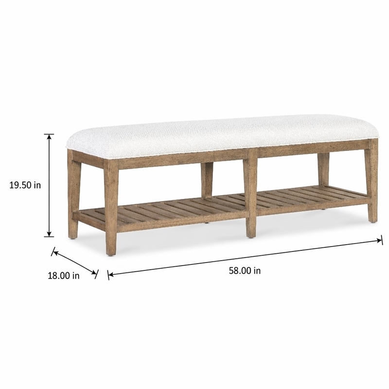 Bowery Hill Vineyard Row Upholstered Bed Bench in Beige Wood