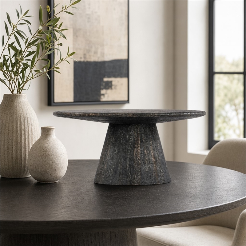 Bowery Hill Mango Wood Round Pedestal Cocktail Table in Black