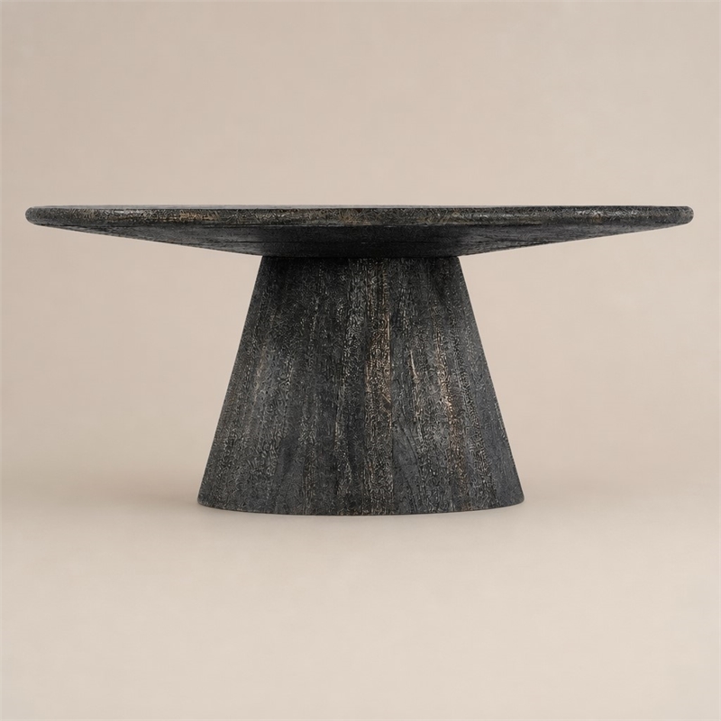 Bowery Hill Mango Wood Round Pedestal Cocktail Table in Black