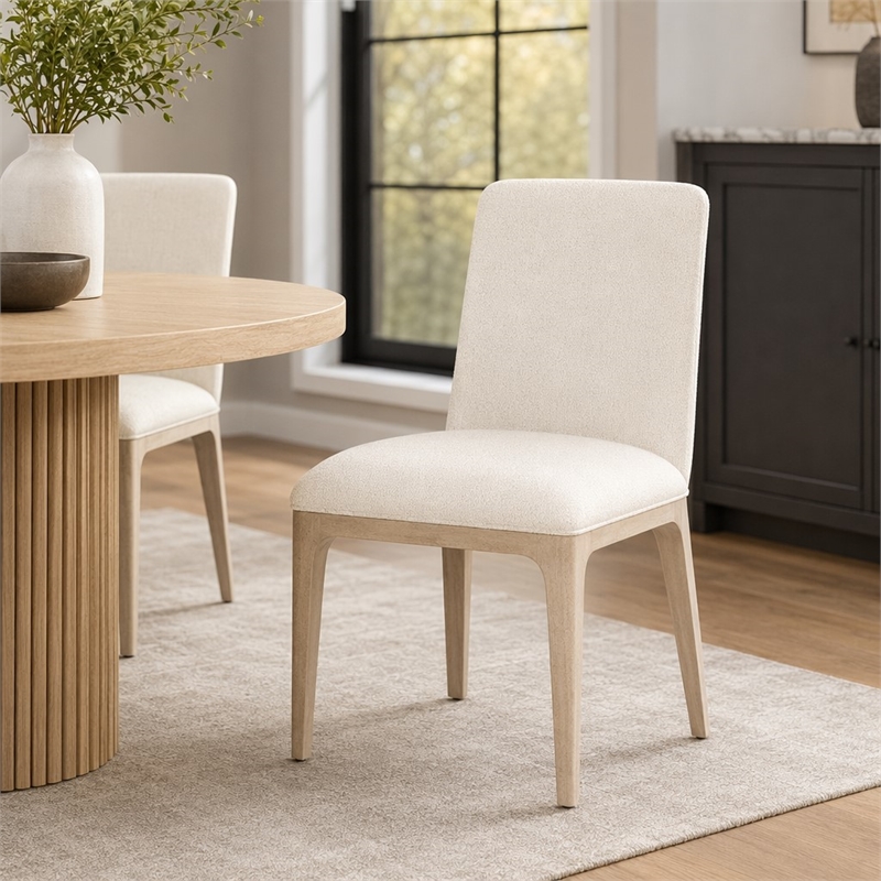 Bowery Hill Upholstered Side Chair in Ivory with Wood Base