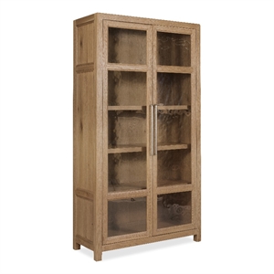 Bowery Hill Driftwood Display Cabinet in Light Brown with Seeded Glass
