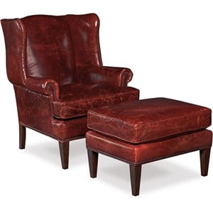 Bowery Hill Leather Club Chair in Red and Natchez Brown Finish