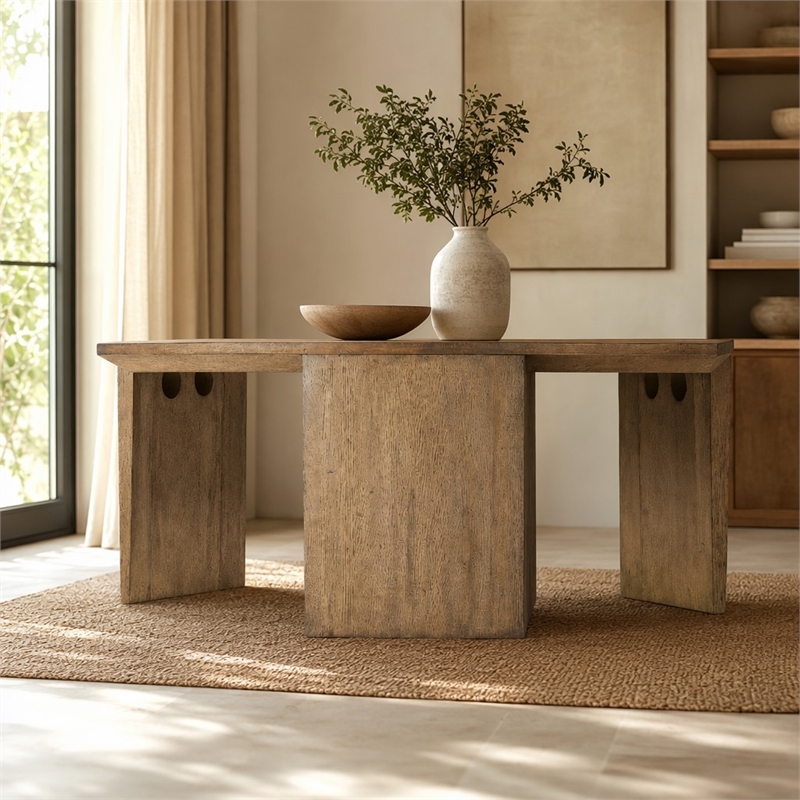 Bowery Hill Round Cocktail Table in Medium Natural Brown Wood Finish