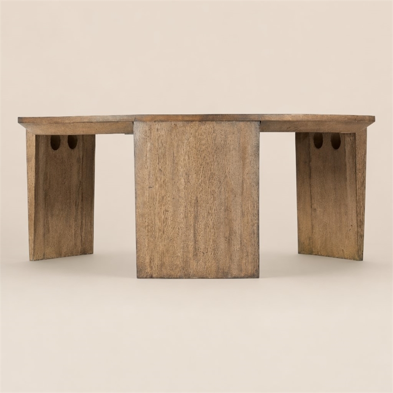Bowery Hill Round Cocktail Table in Medium Natural Brown Wood Finish