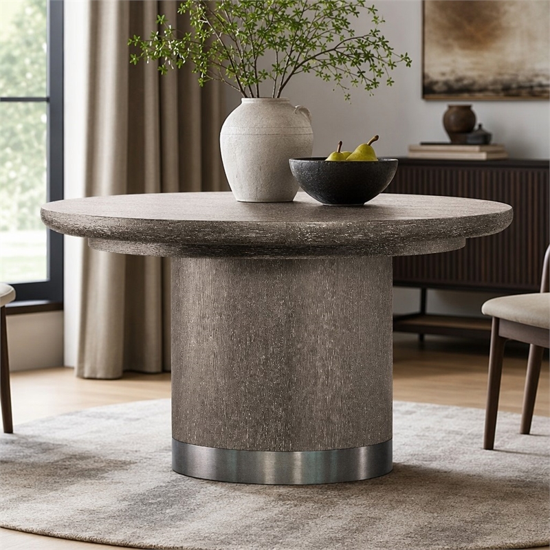 Bowery Hill Modern Mood Round Wood Dining Table with 18 Inch Leaf in Brown
