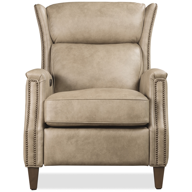 Bowery Hill Lansing Power Recliner with Power Headrest in Beige Leather