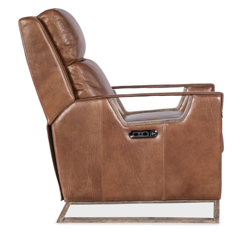 Bowery Hill Relic Power Recliner with Power Headrest in Brown Leather