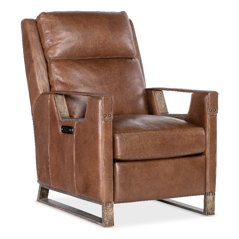Bowery Hill Relic Power Recliner with Power Headrest in Brown Leather