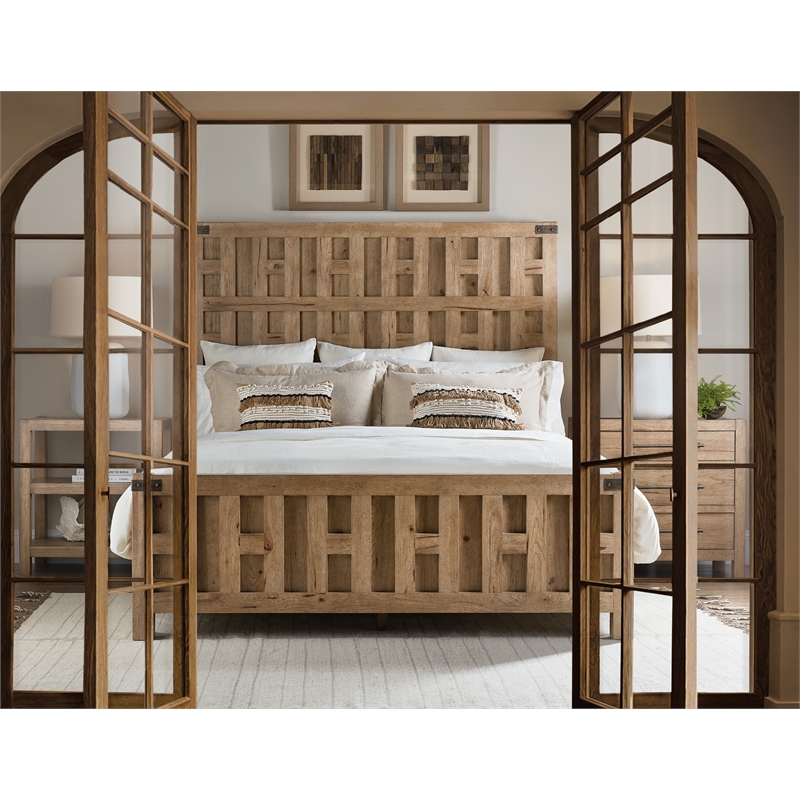 Bowery Hill Queen Size Panel Bed with Cutout Design in Natural Wood